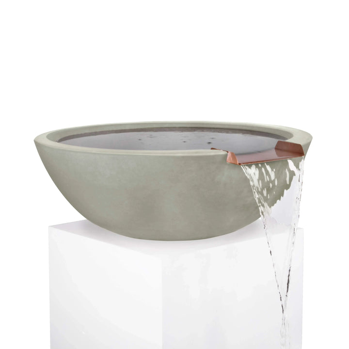 Sedona water bowl in ash finish with copper scupper, perfect for creating a contemporary waterfall feature in pool or patio areas.