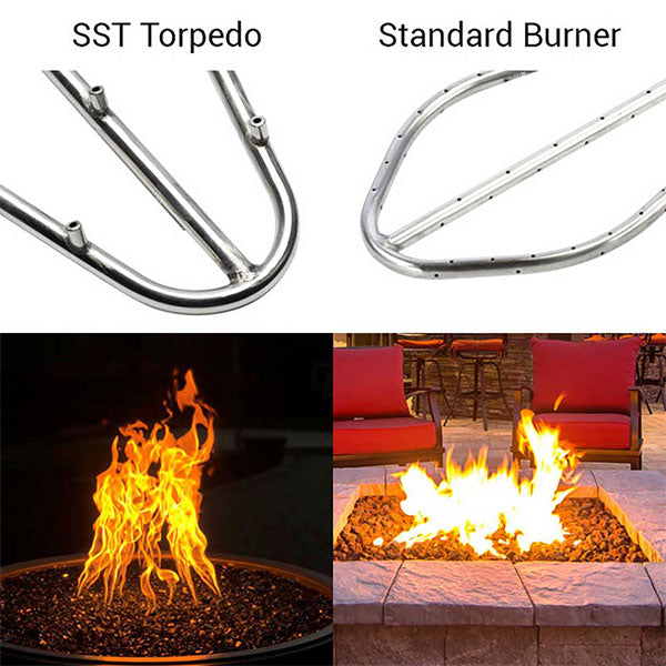 Square Drop-In Torpedo Fire Pit Burner Kit Push Button Ignition by HPC Fire