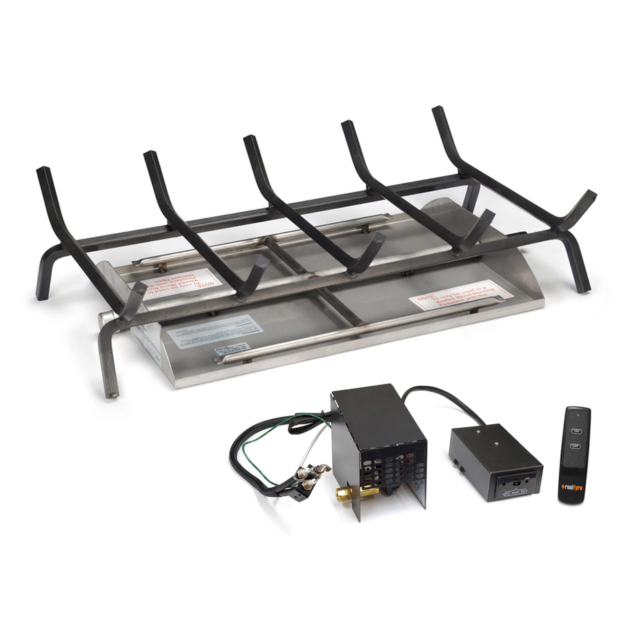 36" Vented G45 See-Thru Stainless Steel Fireplace Burner "02" Series Non-Standing Pilot with On/Off Remote by Real Fyre