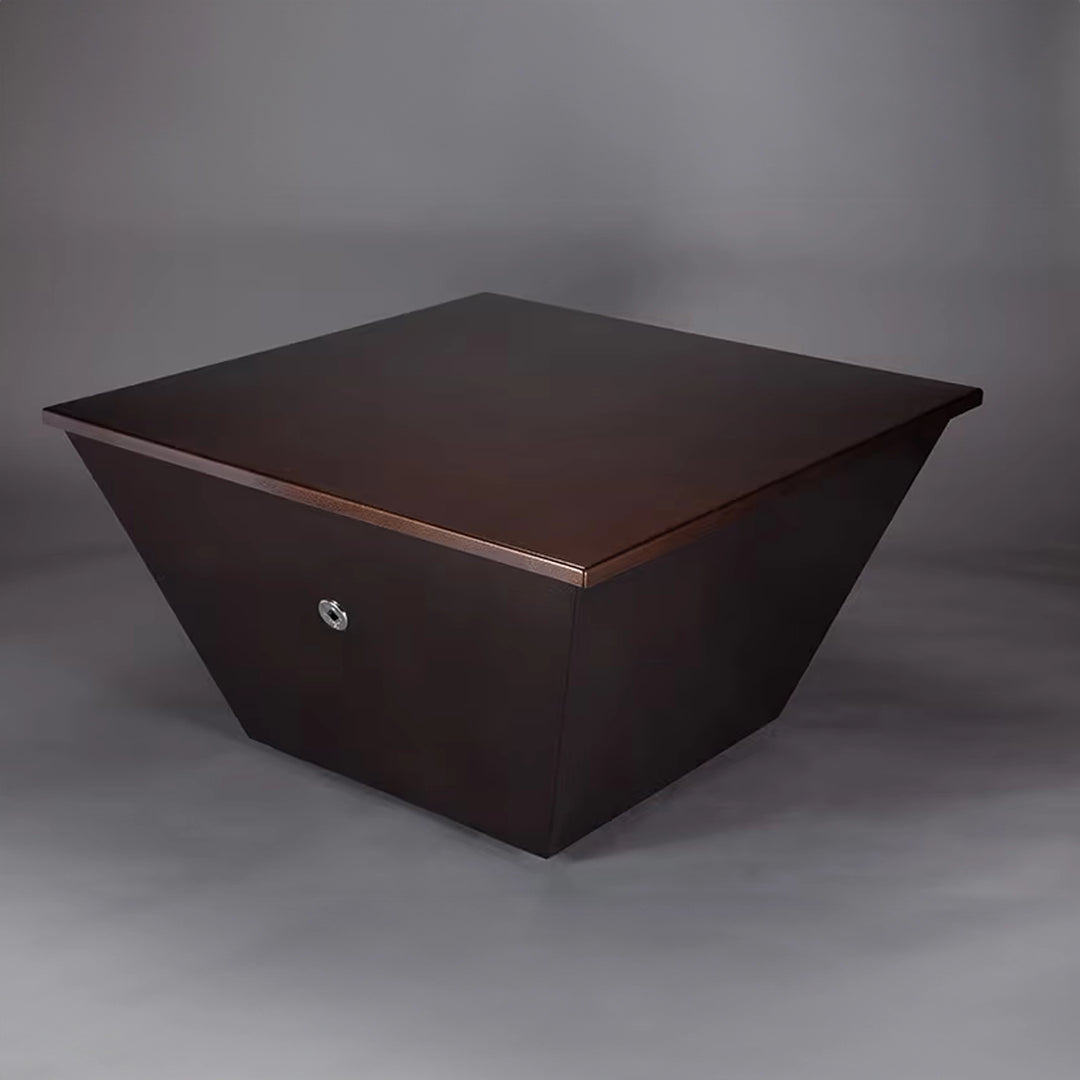 Square fire pit with a solid cover, showcasing a modern and sleek design against a neutral background