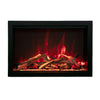 This Amantii Traditional Bespoke Smart Electric Fireplace displays natural wood-style logs with radiant flame effects. Its black frame offers a seamless fit into traditional and modern interiors, delivering a stunning ambiance with adjustable heat options and energy-saving LED technology.