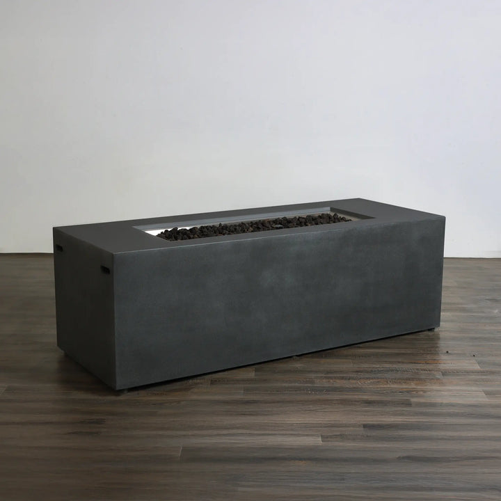 72" x 28" Rectangle Beton Concrete (GFRC) Gas Fire Pit with Hidden Propane Tank - Graphite by Starfire Designs