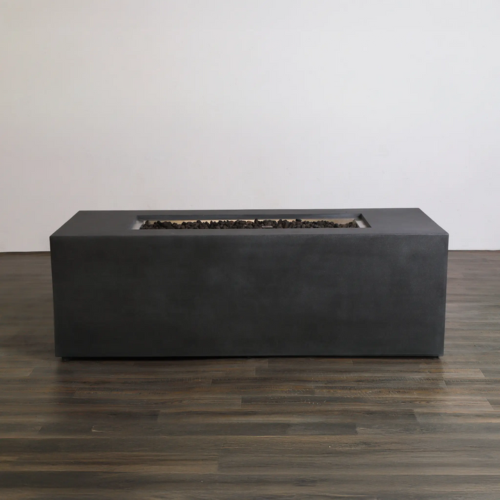72" x 28" Rectangle Beton Concrete (GFRC) Gas Fire Pit with Hidden Propane Tank - Graphite by Starfire Designs