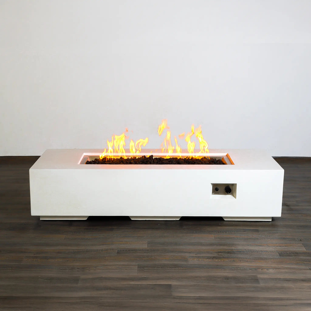 72" x 28" Rectangle Beton Concrete (GFRC) Gas Fire Pit - White by Starfire Designs