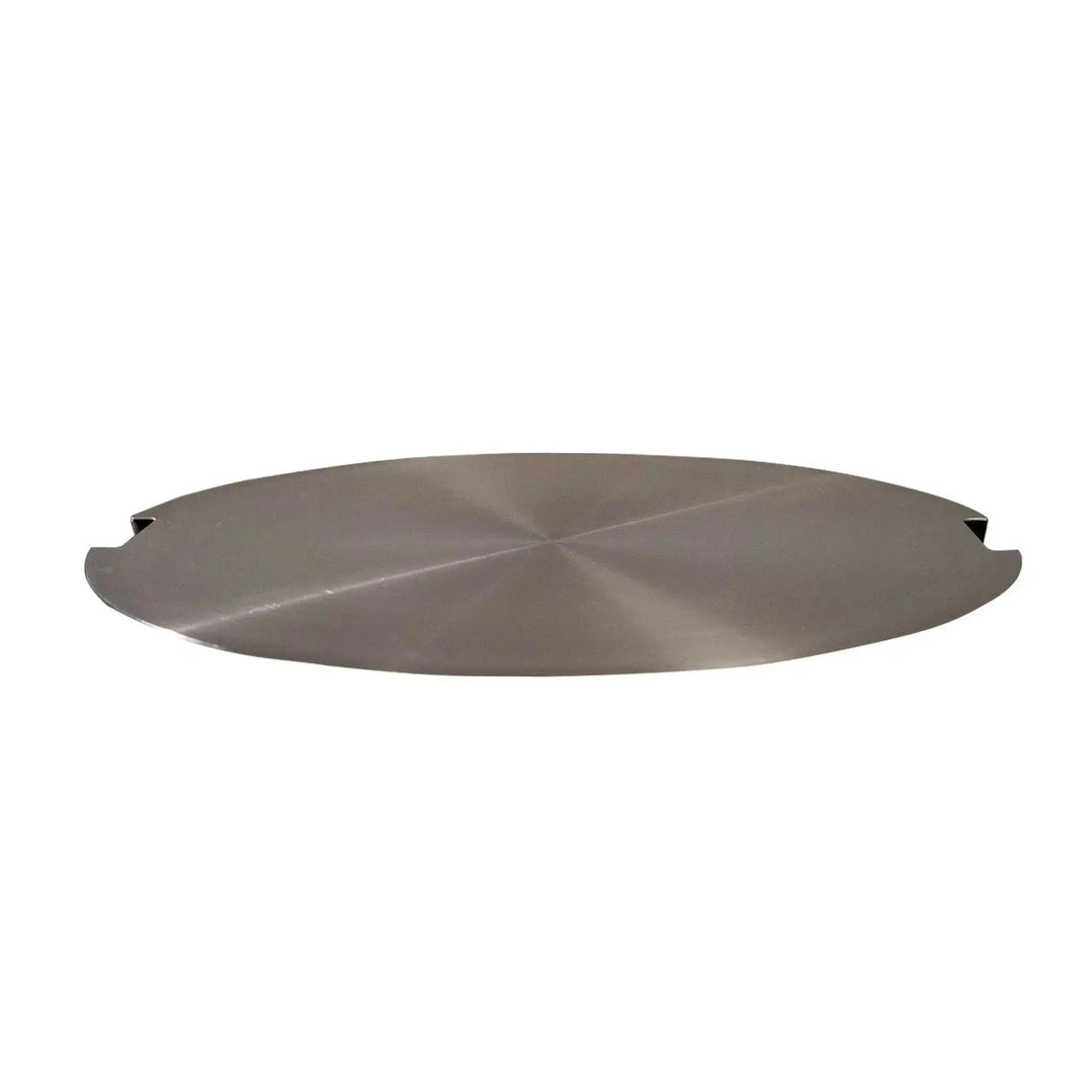 Top view of the Starfire Designs Beton Round Stainless Steel Burner Cover, featuring a smooth, brushed stainless steel finish