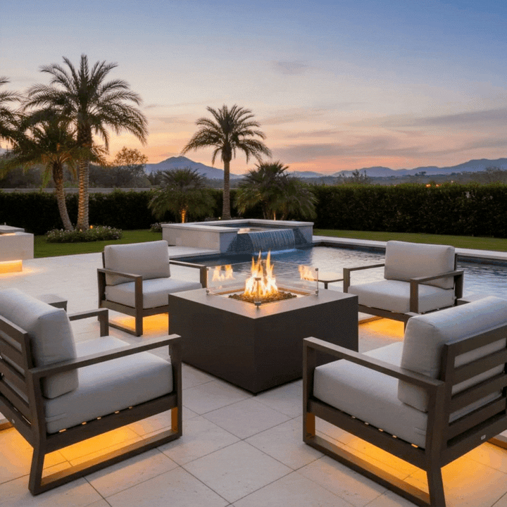 42" Square Beton Concrete (GFRC) Gas Fire Pit with Hidden Propane Tank - Graphite by Starfire Designs