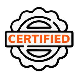 Icon showing a certification badge with the word "CERTIFIED" in bold letters, representing approval, validation, or accreditation.