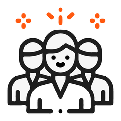 Icon showing a group of people with one person in front, representing a popular or crowd-pleasing product or service.