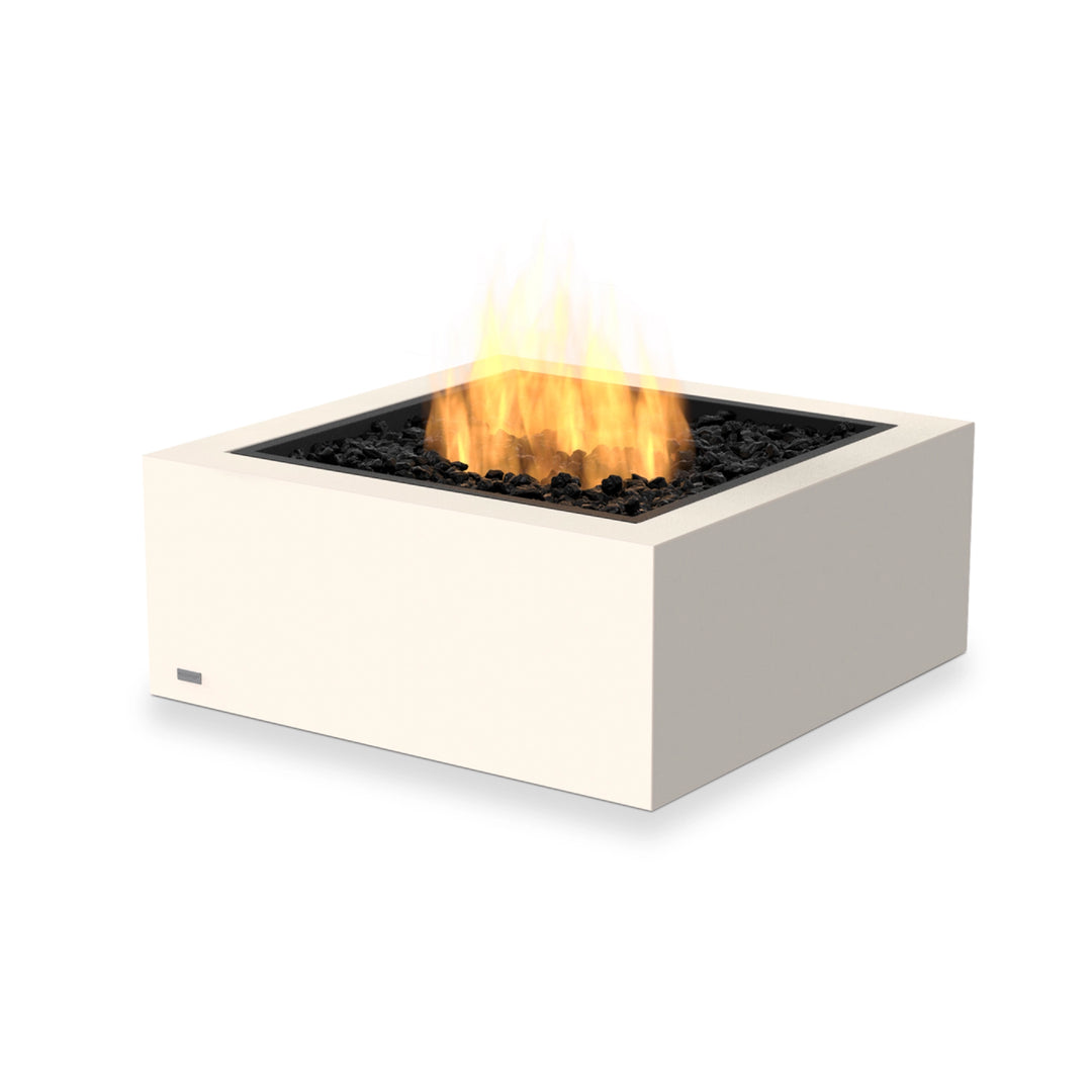 A modern square propane fire pit, the EcoSmart Fire Base 30 Bone features a bone-colored concrete body with black fire media, creating a sleek and luxurious outdoor centerpiece. Designed for patio gatherings and commercial spaces, this propane fire table provides warmth, ambiance, and a clean-burning flame.