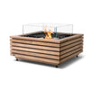 The EcoSmart Fire Base 30 Teak fire pit showcases a premium slatted teakwood body with an ethanol stainless steel burner and a protective tempered glass wind guard. The sleek design combines modern fire pit aesthetics with high functionality, making it a stunning outdoor fire table for contemporary patios. Its eco-friendly ethanol burner provides clean, smoke-free flames, perfect for social gatherings.