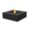  EcoSmart Fire Base 40 in graphite finish featuring an ethanol black burner, set within a square contemporary fire pit design. The smooth, dark concrete body is filled with black fire media, enhancing the modern aesthetic. Ideal for outdoor patios, gardens, and luxury commercial spaces.