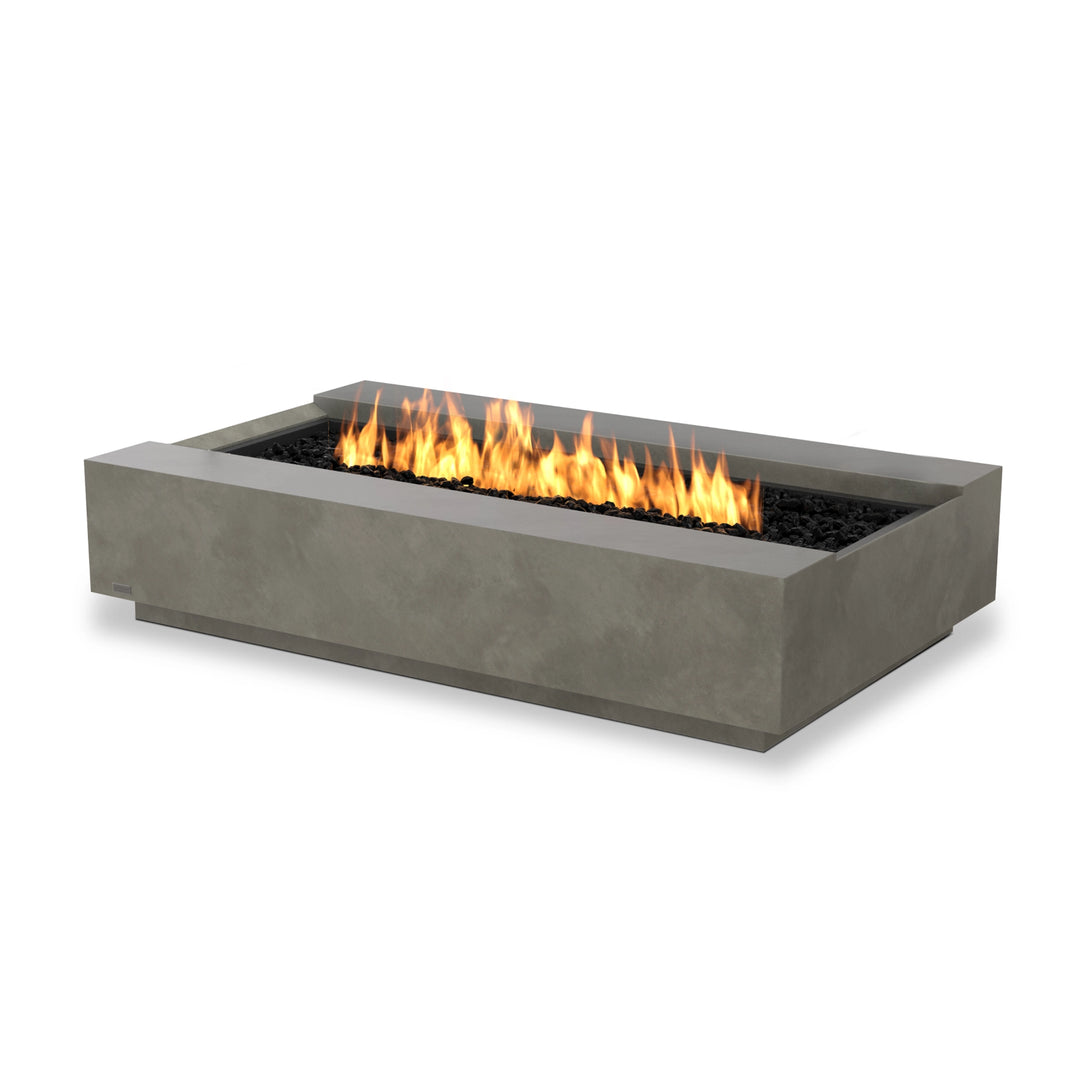 The EcoSmart Fire Cosmo 50 Natural propane gas fire pit showcases a rectangular concrete base in a natural finish, offering sleek, contemporary style for any patio or backyard setting. Its clean-burning propane burner makes it an eco-friendly and low-maintenance outdoor heating solution. Perfect for residential and commercial spaces.