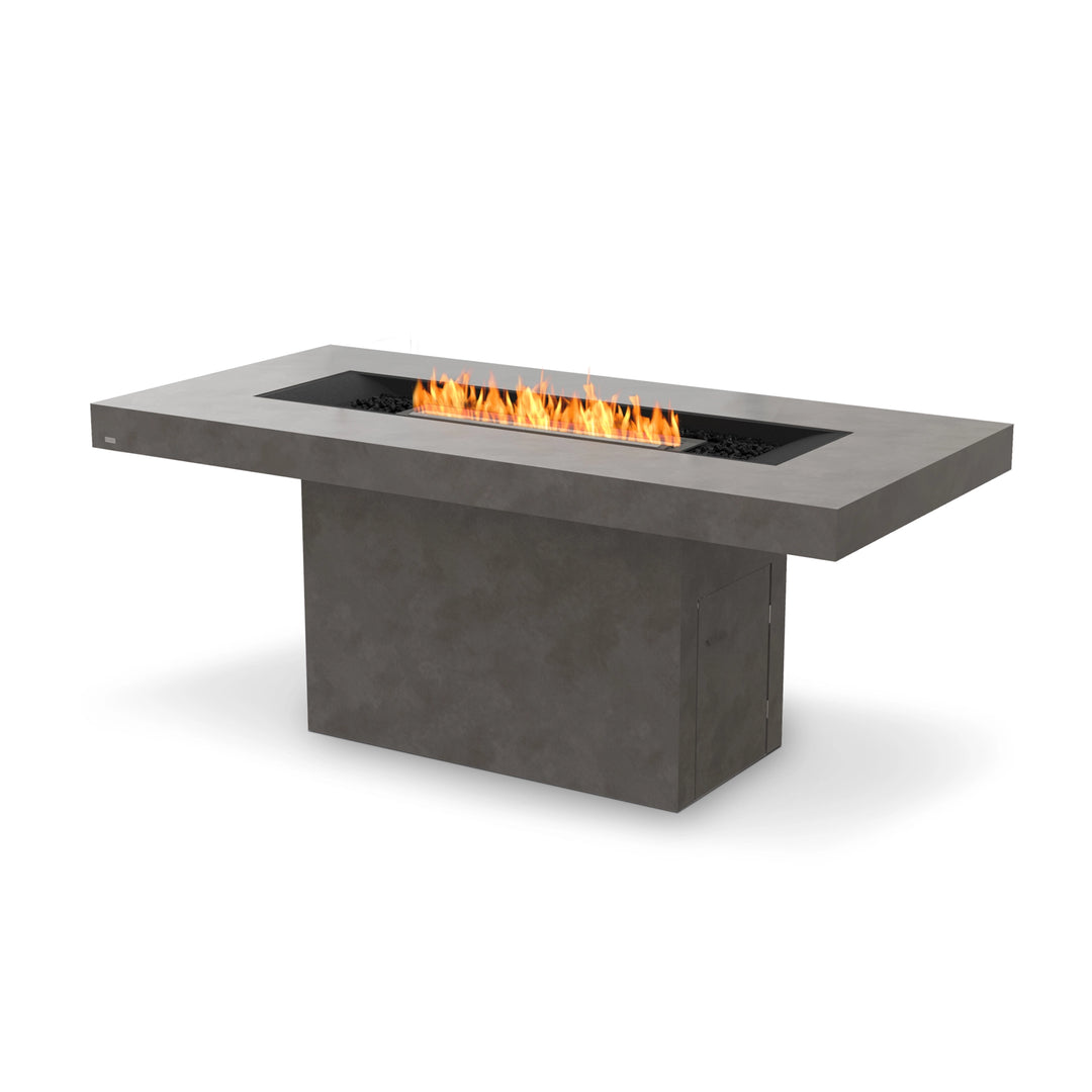 EcoSmart Fire Gin 90 Bar in a natural concrete finish with a black burner. Designed for stylish outdoor gatherings, this rectangular fire pit table delivers a clean-burning flame with a modern aesthetic. Ideal for backyard fire pit settings, commercial patios, and luxury outdoor spaces.