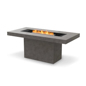 EcoSmart Fire Gin 90 Bar in a natural concrete finish, featuring a stainless steel burner and tempered glass wind guard. This premium fire table provides a sophisticated outdoor ambiance, ideal for backyard fire pits, commercial patios, and modern alfresco entertaining spaces.