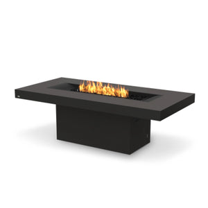 EcoSmart Fire Gin 90 Dining Graphite outdoor fire pit with a propane burner. This modern fire pit table is perfect for outdoor patios, rooftop lounges, and backyard entertaining. With a graphite finish and a sleek rectangular design, it provides a stylish focal point with high heat efficiency.