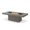 The EcoSmart Fire Gin 90 (Dining) Natural fire pit features a sleek black burner with a protective glass wind guard, enhancing flame stability while providing an elegant outdoor experience. This modern outdoor fire pit is perfect for patios and dining areas, offering durable concrete construction and natural gas or propane compatibility.