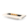 EcoSmart Fire Gin 90 (Low) Bone outdoor gas fire pit with a black burner, showcasing a sleek rectangular design in a neutral bone finish. Designed for modern outdoor spaces, this luxury fire table offers both style and functionality with an open flame.