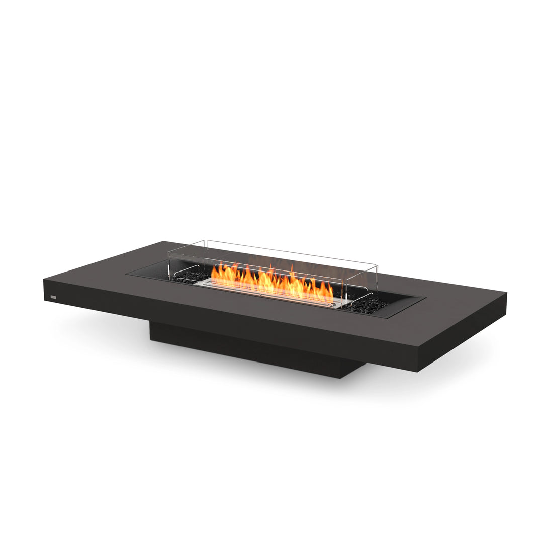 The EcoSmart Fire Gin 90 Low Graphite Fire Pit with a stainless steel burner and wind guard is a premium outdoor fire table built for modern backyards and patios. Its wind-resistant design ensures consistent flame performance, while the stainless steel burner adds durability. This long rectangular gas fire table is an elegant fire feature for both residential and commercial outdoor spaces.