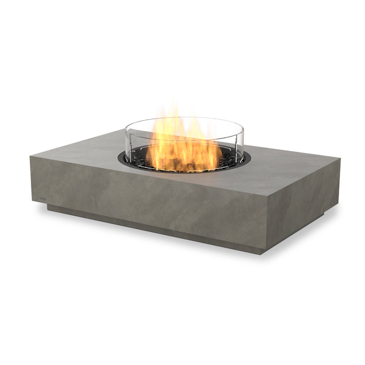 EcoSmart Fire Martini 50 Natural propane gas fire pit with a glass wind guard, designed with a concrete-style finish for a contemporary touch. This freestanding fire pit creates a warm ambiance, making it a great outdoor centerpiece for patios and backyards. Its propane-fueled burner ensures a convenient and hassle-free flame experience.