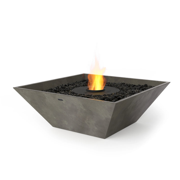 The EcoSmart Fire Nova 850 Natural Fire Pit in a neutral stone finish features a black burner for a bold contrast. This freestanding fire pit adds warmth and ambiance to modern outdoor patios, backyard fire pits, and hospitality spaces, designed to complement various fire bowls and fire pit tables.