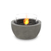 The EcoSmart Fire Pod 30 in natural with a black burner and glass wind guard, a modern fire pit bowl perfect for patio entertaining.