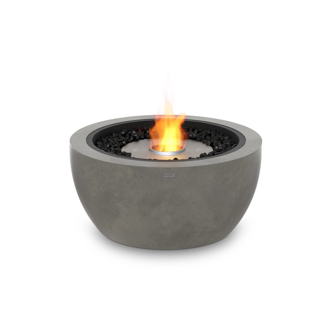 A EcoSmart Fire Pod 30 in natural with a stainless steel burner, perfect for luxury outdoor fire bowls.