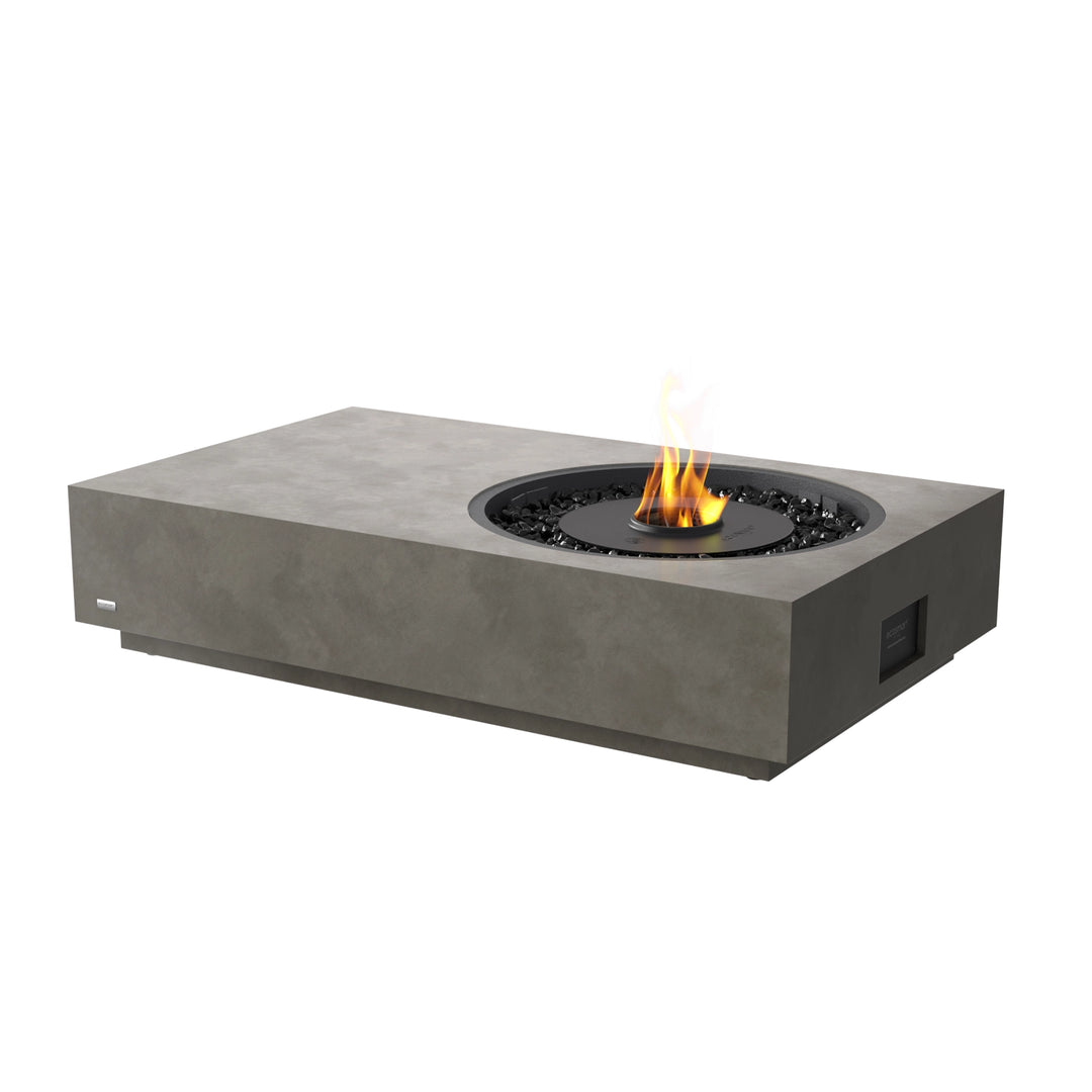 The EcoSmart Fire Tequila 50 Natural with a black burner presents a sleek, modern design, crafted for outdoor fire pit areas. This rectangular fire table operates on natural gas or propane, making it a versatile luxury fire pit for residential and commercial settings.