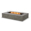 EcoSmart Fire Wharf 50 fire pit in a natural concrete finish, featuring a black burner with a glass wind guard. The sleek rectangular fire table offers a modern design, ideal for backyard fire pits, luxury patio fire tables, and contemporary outdoor gas fire pit setups