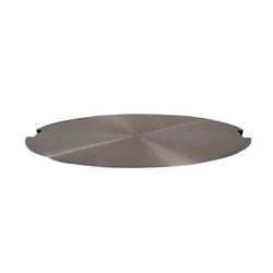 Round stainless steel burner cover designed to protect fire pit burners from debris and weather elements. Durable and sleek, perfect for maintaining the longevity of your outdoor fire pit