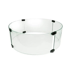 Round glass wind guard designed for fire pits, providing protection from wind while enhancing flame stability. Made with clear tempered glass and durable brackets, ideal for outdoor fire features