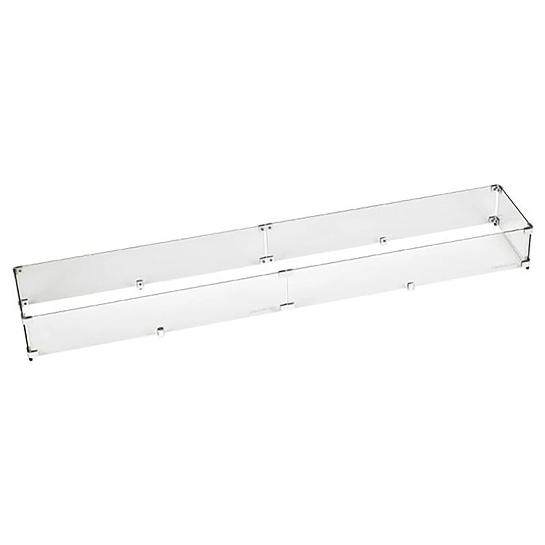  The 65.5" x 11.5" Linear Glass Flame Guard by American Fireglass provides superior wind protection for large rectangular fire features. This clear glass guard features polished edges and strong chrome connectors, adding a refined aesthetic while ensuring flame stability and safety during windy conditions. Perfect for enhancing fire pit performance and visual appeal.