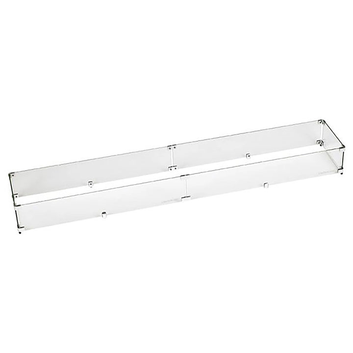  The 65.5" x 11.5" Linear Glass Flame Guard by American Fireglass provides superior wind protection for large rectangular fire features. This clear glass guard features polished edges and strong chrome connectors, adding a refined aesthetic while ensuring flame stability and safety during windy conditions. Perfect for enhancing fire pit performance and visual appeal.