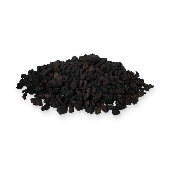 A high-quality product image of Outdoor Volcanic Lava Rock in small size, perfect for fire pits and fire features. These porous lava stones offer superior heat retention, creating a striking visual display when combined with flames. Suitable for both residential and commercial fire features.