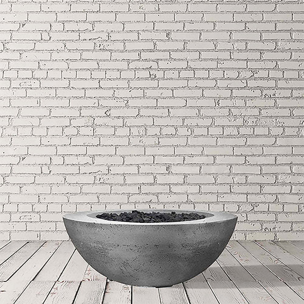 Prism Hardscapes Moderno 6 Gas Fire Bowl in natural gray, displayed in a bright studio setting. This modern outdoor gas fire pit combines durability and elegance, making it perfect for backyard fire pits, large outdoor fire pits, and luxury fire pit settings.