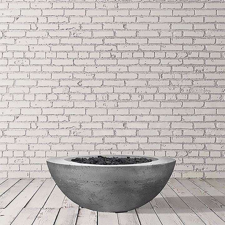 Prism Hardscapes Moderno 6 Gas Fire Bowl in natural gray, displayed in a bright studio setting. This modern outdoor gas fire pit combines durability and elegance, making it perfect for backyard fire pits, large outdoor fire pits, and luxury fire pit settings.