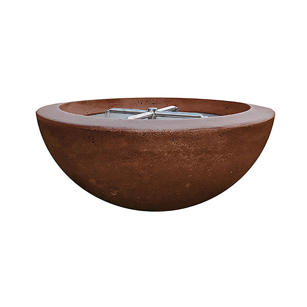 The Prism Hardscapes Moderno 2 Gas Fire Bowl in a rustic cafe color features a smooth, round design with a textured concrete surface. Equipped with a high-quality burner, this gas fire pit brings both warmth and modern style to outdoor spaces. Perfect for backyard, patio, or commercial settings, this durable fire bowl is designed for propane or natural gas use.