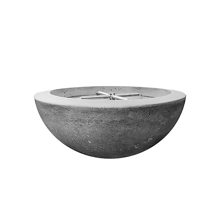 The Prism Hardscapes Moderno 2 Gas Fire Bowl in a sleek pewter color boasts a contemporary design with a smooth concrete texture. This round fire bowl, equipped with a premium burner, is built for outdoor use, providing style and functionality. Ideal for modern backyards, patios, or commercial outdoor areas, it supports both propane and natural gas setups.