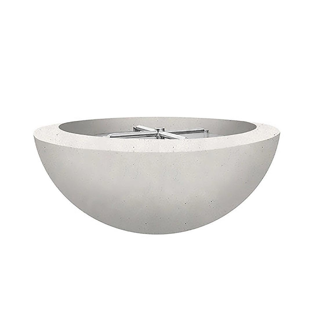 The Prism Hardscapes Moderno 2 Gas Fire Bowl in ultra white offers a minimalist, sleek look with its smooth round design and bright finish. Made from durable concrete, it includes a high-performance burner, ideal for creating a cozy atmosphere in outdoor spaces like backyards, patios, or luxury outdoor lounges. Suitable for natural gas or propane setups.