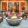 Detailed view of the Prism Hardscapes Moderno 4 Gas Fire Pit in an elegant ebony concrete finish. The textured surface adds a modern touch to this fire bowl, which is ideal for outdoor patio settings. Designed for both propane and natural gas fire pits, it is a perfect addition for any backyard fire pit.