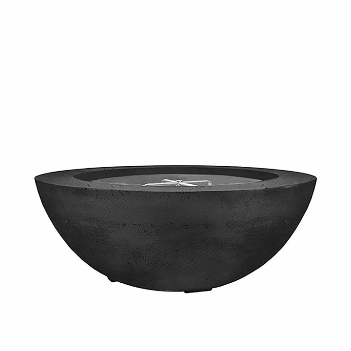 Prism Hardscapes Moderno 6 Gas Fire Bowl in sleek ebony finish, featuring a deep, round concrete structure. This outdoor fire pit is designed for durability and elegance, creating an inviting focal point for your patio or backyard space. Ideal for modern outdoor spaces, offering warmth and visual appeal with a high-quality gas burner