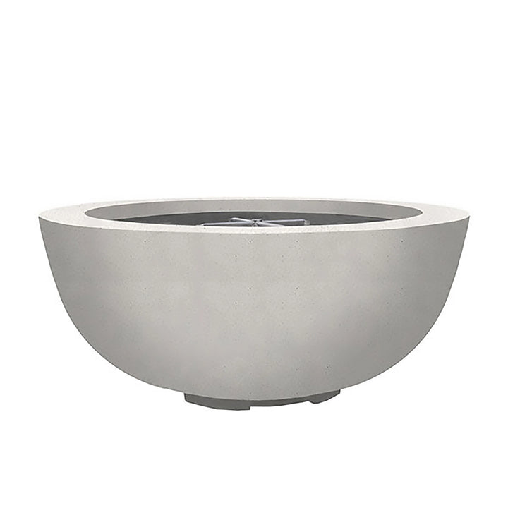  The Prism Hardscapes Moderno 8 Gas Fire Pit in Ultra White boasts a clean, minimalist design with a crisp white concrete finish. This outdoor gas fire bowl is a luxurious addition to patios or large backyard fire pits, combining modern outdoor fire pit aesthetics with the convenience of natural gas. The round shape and smooth white surface create a striking focal point in any outdoor setting, perfect for contemporary or modern landscape designs.