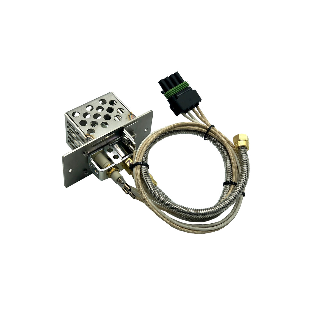 The Prism Hardscapes PH Ignite Replacement Pilot Assembly features a durable stainless steel hose and burner assembly, providing a high-quality connection for natural gas or propane fire pits. This essential component ensures reliable ignition and long-lasting performance for outdoor fire pits. Perfect for modern fire pit installations, this replacement part is compatible with most Prism Hardscapes fire pit models.