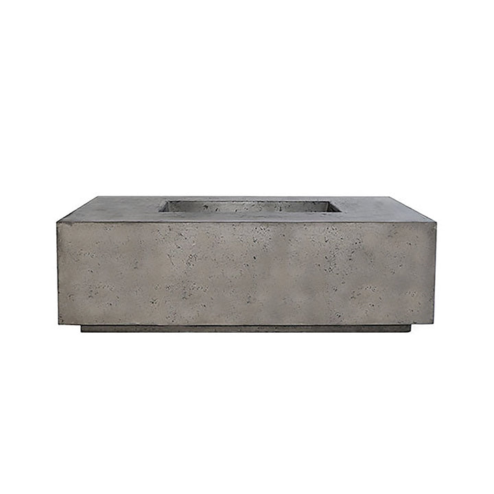 The Prism Hardscapes Portos 68 Propane Fire Table in a pewter finish, showcasing its sleek rectangular shape and contemporary style. This 68-inch fire pit table is designed to add warmth and sophistication to outdoor spaces, making it perfect for large patios or backyard areas. With its solid concrete build, the fire table is durable and resistant to outdoor elements. The pewter color provides a neutral yet modern aesthetic, blending seamlessly with a variety of outdoor decor styles. 