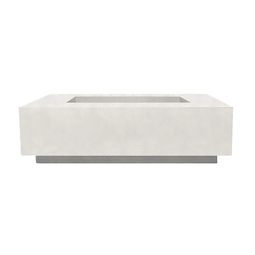 The Prism Hardscapes Tavola 1 Gas Fire Pit in ultra white, featuring a minimalist and modern rectangular design. This fire pit is perfect for outdoor fire pit setups, providing a clean and sophisticated look. Built for durability, it is an excellent addition to any backyard fire pit or outdoor space, offering both style and warmth.