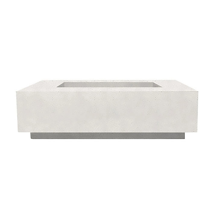 The Prism Hardscapes Tavola 1 Gas Fire Pit in ultra white, featuring a minimalist and modern rectangular design. This fire pit is perfect for outdoor fire pit setups, providing a clean and sophisticated look. Built for durability, it is an excellent addition to any backyard fire pit or outdoor space, offering both style and warmth.