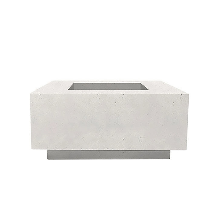 The Prism Hardscapes Tavola 2 Gas Fire Pit in a crisp ultra-white finish. This modern concrete fire pit offers a clean, fresh look for contemporary outdoor living spaces. Its rectangular shape and durable construction make it ideal for use as a gas fire pit, working with both natural gas and propane. This piece provides a luxurious focal point for any patio, backyard, or outdoor space.