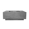 Prism Hardscapes Tavola 3 gas fire pit in a sophisticated pewter finish, displayed in a front view with its clean, minimalistic lines. This fire pit is made of concrete and designed to add warmth and style to any patio or backyard area. 