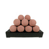 Stacked arrangement of adobe red Rasmussen Alterna Vent-Free FireBalls, 20-inch, ideal for creating a modern outdoor fire pit ambiance. Designed for vent-free use, these fireballs add a stylish touch to backyard fire pits, enhancing both aesthetics and heat efficiency.