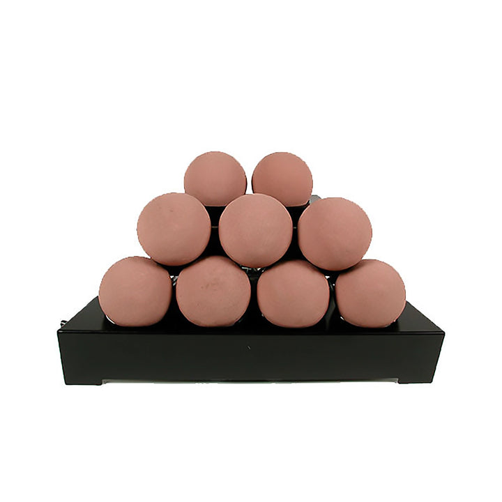 Stacked arrangement of adobe red Rasmussen Alterna Vent-Free FireBalls, 20-inch, ideal for creating a modern outdoor fire pit ambiance. Designed for vent-free use, these fireballs add a stylish touch to backyard fire pits, enhancing both aesthetics and heat efficiency.