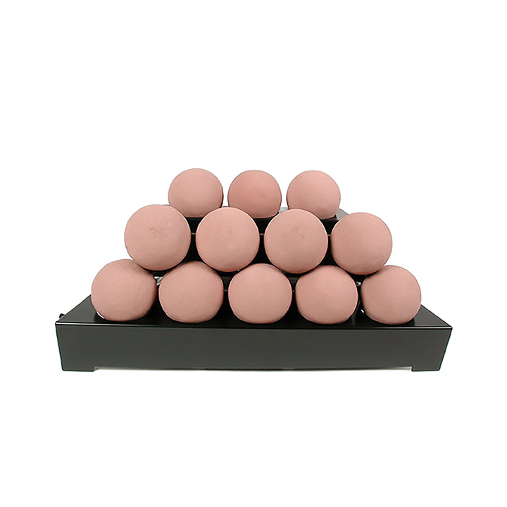 Adobe red Rasmussen Alterna Vent-Free FireBalls, 24-inch, stacked in a modern pyramid arrangement. Perfect for enhancing backyard fire pits or outdoor gas fire pit tables with a vent-free setup, these fireballs bring a stylish, natural aesthetic to any outdoor setting